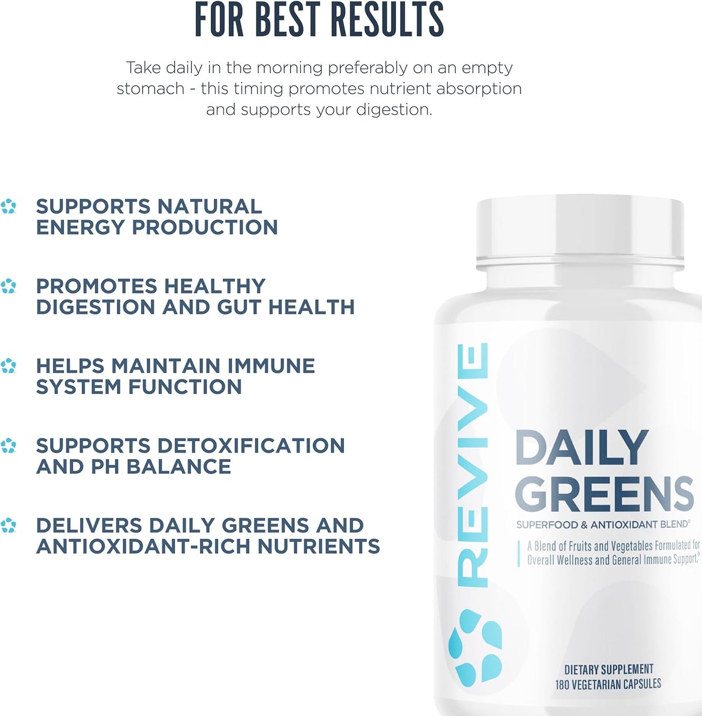 Revive MD Daily Greens - Superfood & Antioxidant Blend with Digestive Enzymes, Prebiotics and Probiotics - 180 Capsules - görsel 5
