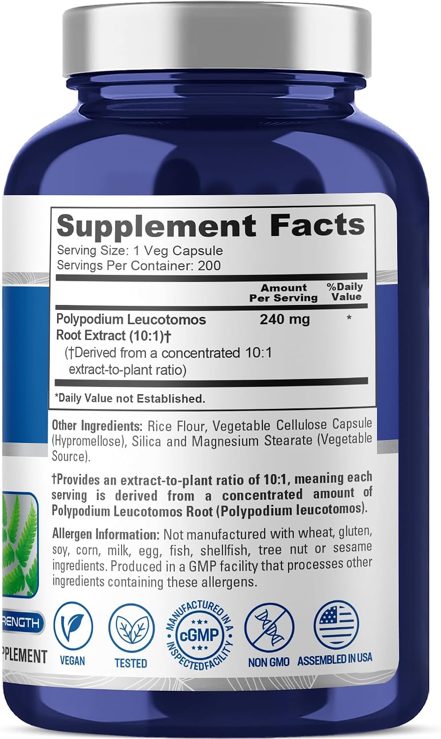 NusaPure Polypodium Leucotomos Capsules, 240 mg, 200 Veg Capsules - görsel 3