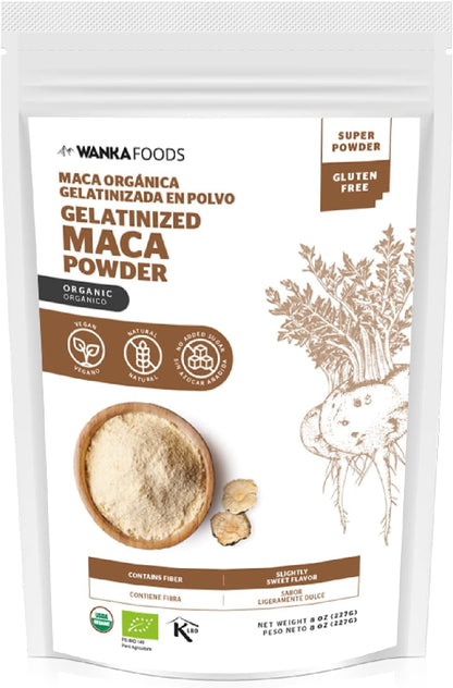 WANKA FOODS Organic Gelatinised Maca Powder, 8 oz (227 g)