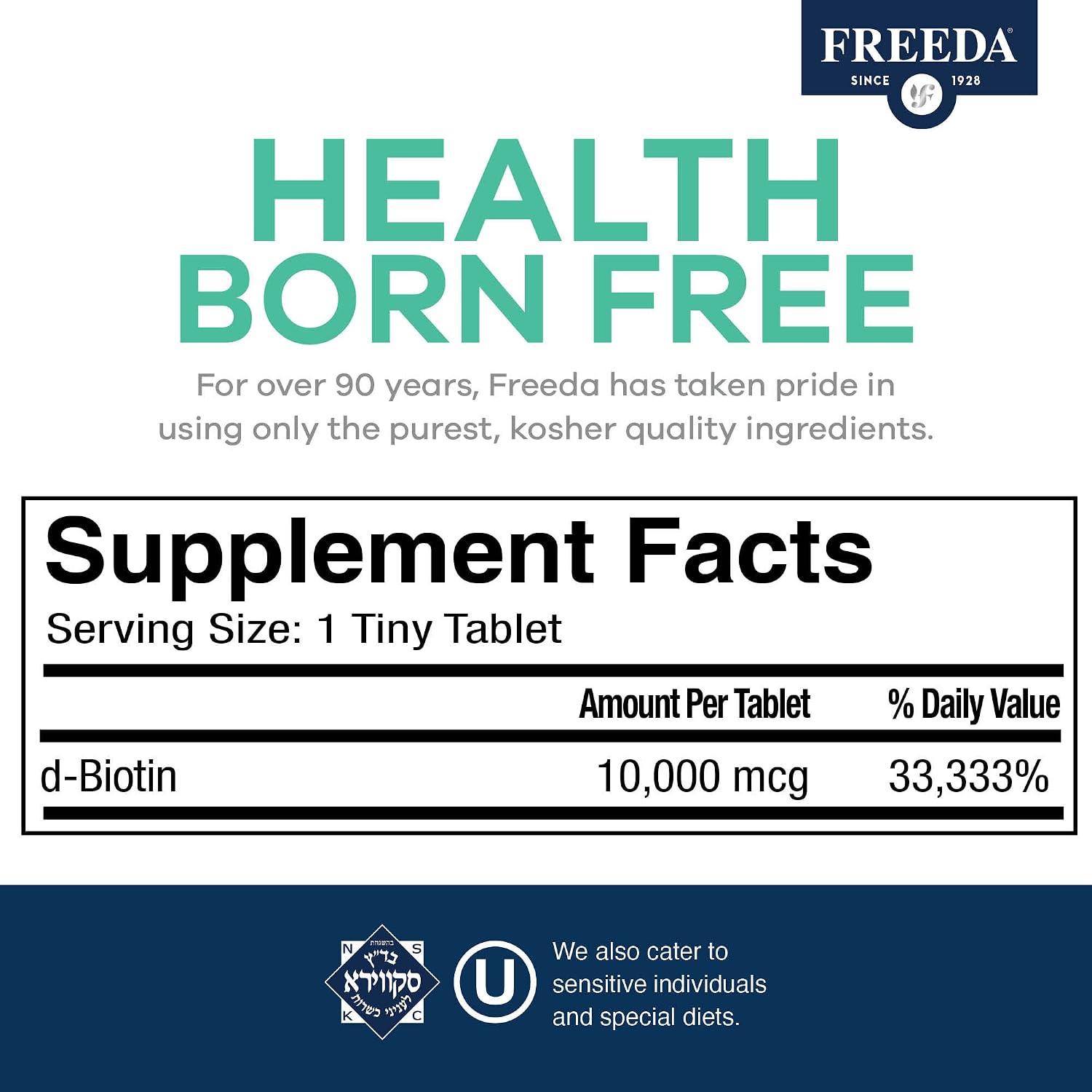 FREEDA Biotin 10,000 mcg – Hair, Skin & Nails Support – Tiny Tablets - görsel 3