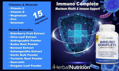 Immune Support Supplement with Vitamin C, D, Zinc and Elderberry - 270 Capsules