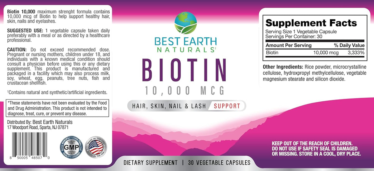 Best Earth Naturals Biotin 10,000mcg – Extra Strength Supplement for Hair, Skin & Nails - görsel 3