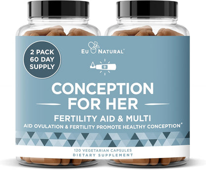 Eu Natural Conception for Her Fertility Supplements for Women – Ovulation, Hormonal Balance & Regular Cycle Support – Myo-Inositol, Folate, Shatavari & Vitex – 120 Vegetarian Capsules