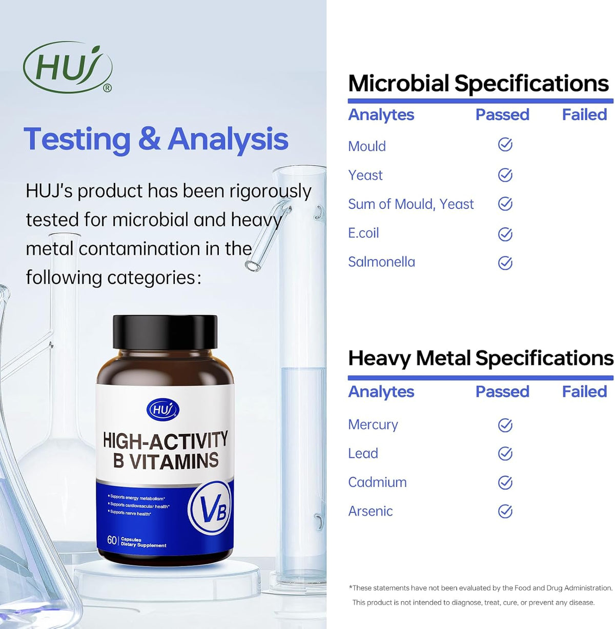 HUJ High-Activity B Vitamins – Contributes to Normal Energy Metabolism and Nervous System Function – Food Supplement with 8 B Vitamins, Inositol and D-Chiro Inositol – 60 Capsules - görsel 8