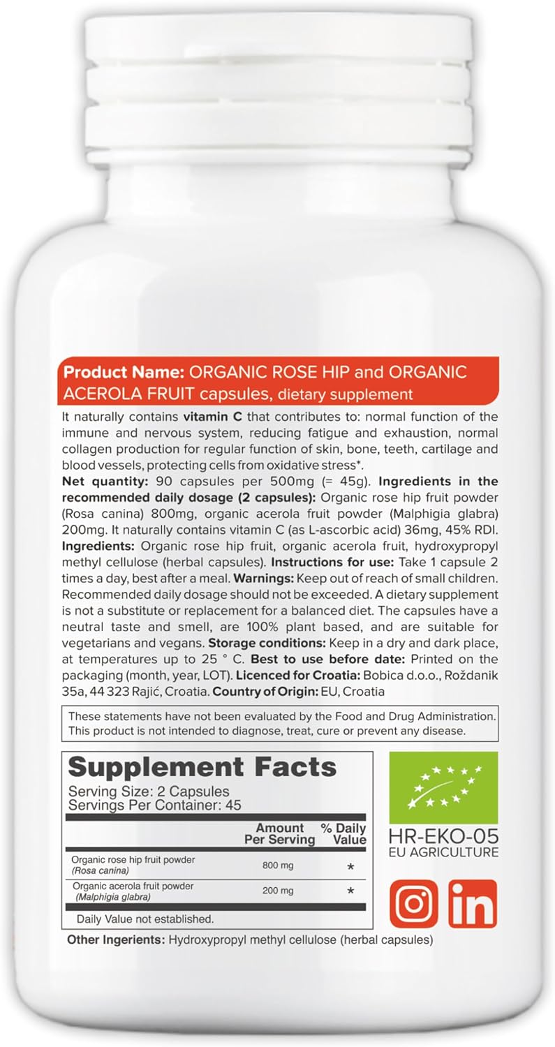 b Natural Rose Hips & Acerola Capsules - Plant-Based Vitamin C 1000mg - Vegan, Non-GMO - görsel 2