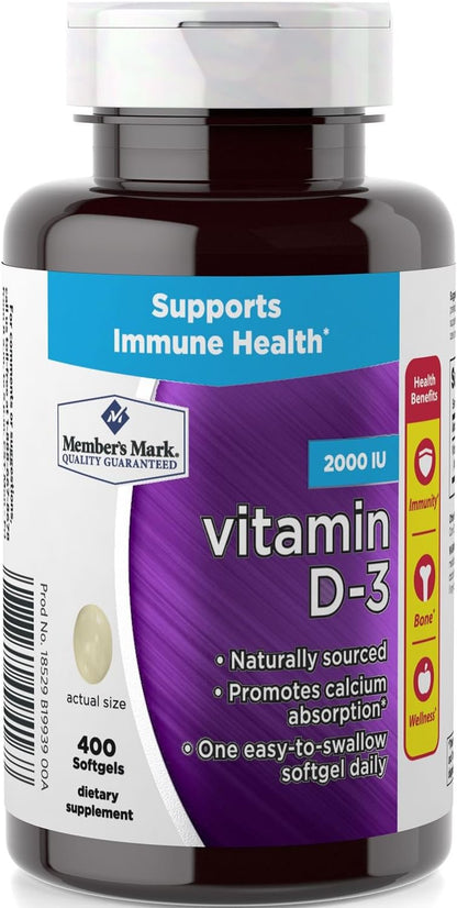 Member's Mark Vitamin D3 2000 IU Food Supplement (400 Soft Capsules)
