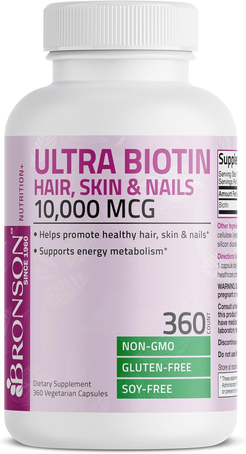 Bronson Ultra Biotin 10,000 mcg - Hair, Skin and Nails Food Supplement, 360 Vegetarian Capsules - görsel 6