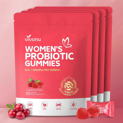 VivoNu Women's Probiotic Gummies - Feminine Balance Support with Cranberry, 60 Count