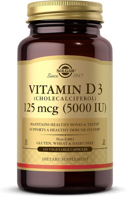 Solgar Vitamin D3 (Cholecalciferol) 125 mcg (5000 IU), 120 Vegetable Capsules