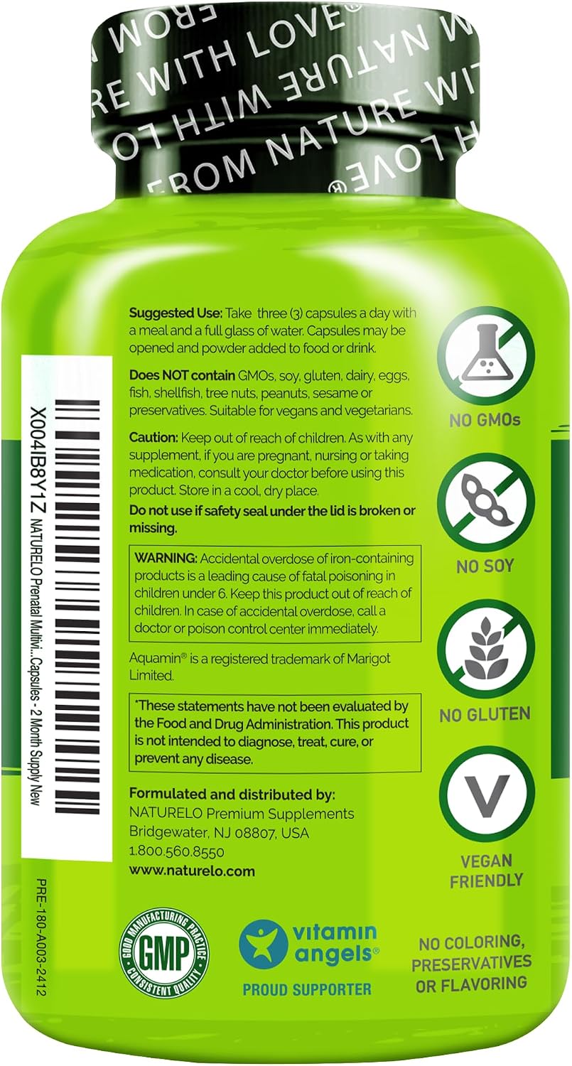 NATURELO Prenatal Multivitamin with Gentle Chelated Iron, Methylfolate, Plant Calcium and Choline - 180 Capsules - görsel 6