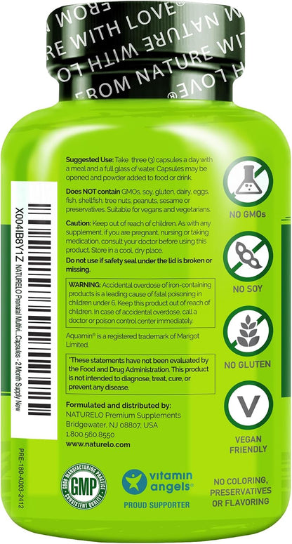 NATURELO Prenatal Multivitamin with Gentle Chelated Iron, Methylfolate, Plant Calcium and Choline - 180 Capsules