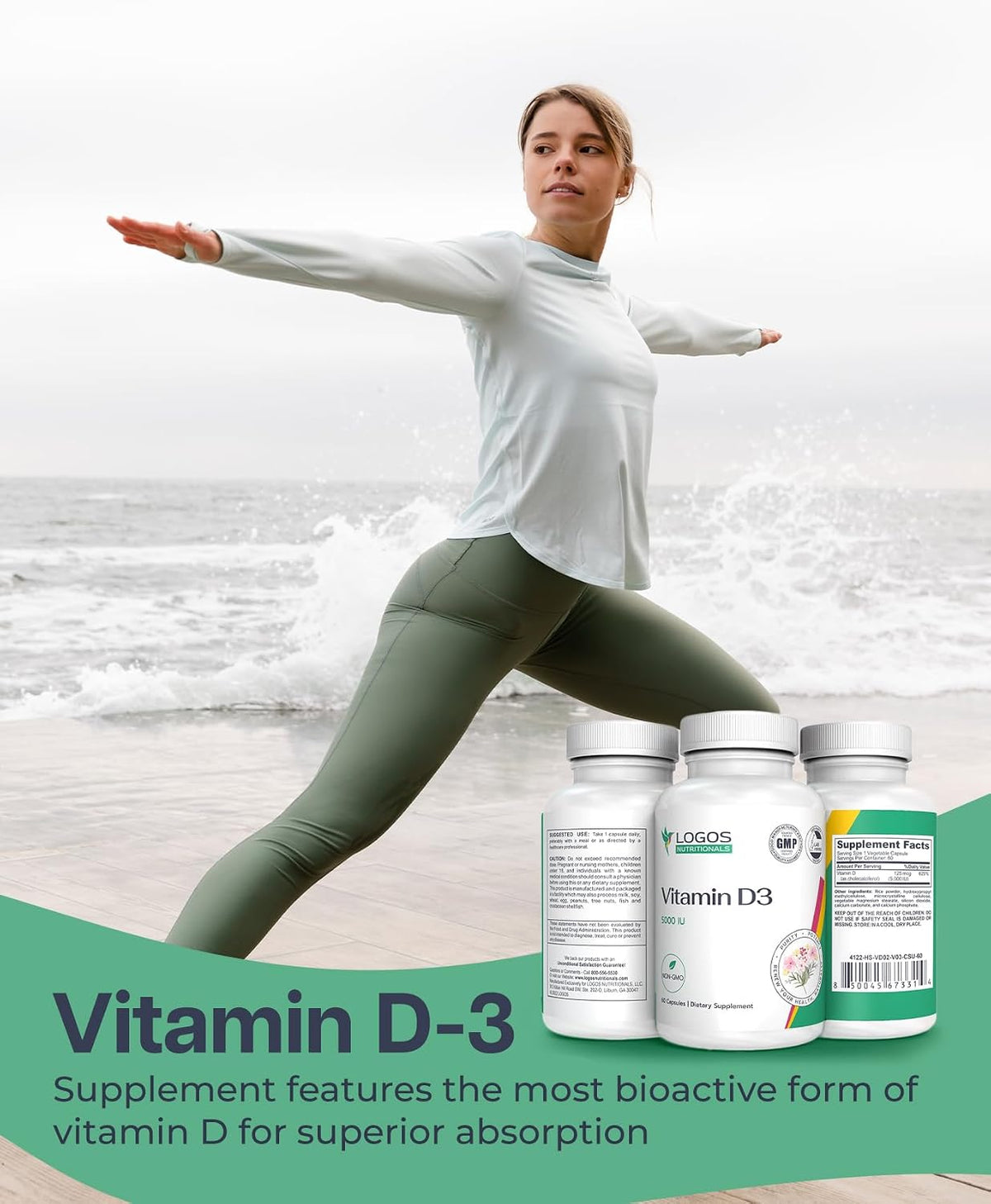 logos nutritionals Vitamin D3 5000 IU Food Supplement - 60 Capsules - görsel 6
