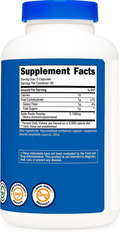 Nutricost Apple Pectin Capsules 2,100mg Per Serving, 180 Capsules - Gluten-free, 60 Servings