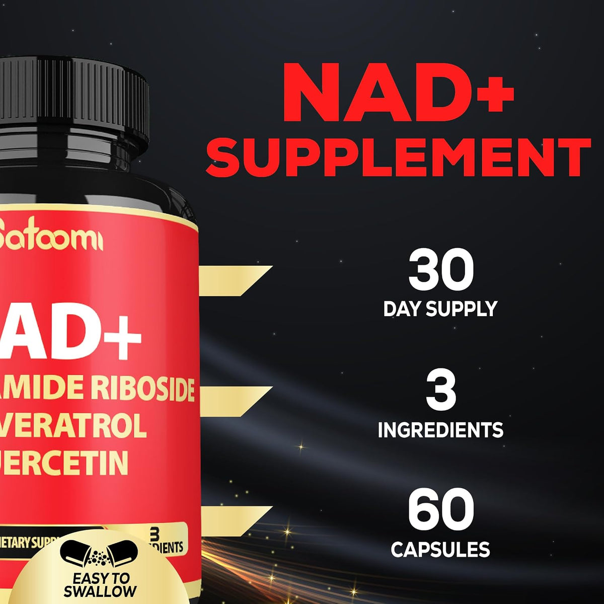 Satoomi NAD Supplement with Nicotinamide Riboside (NR), Resveratrol, and Quercetin - 60 Capsules (30-Day Supply) - görsel 3