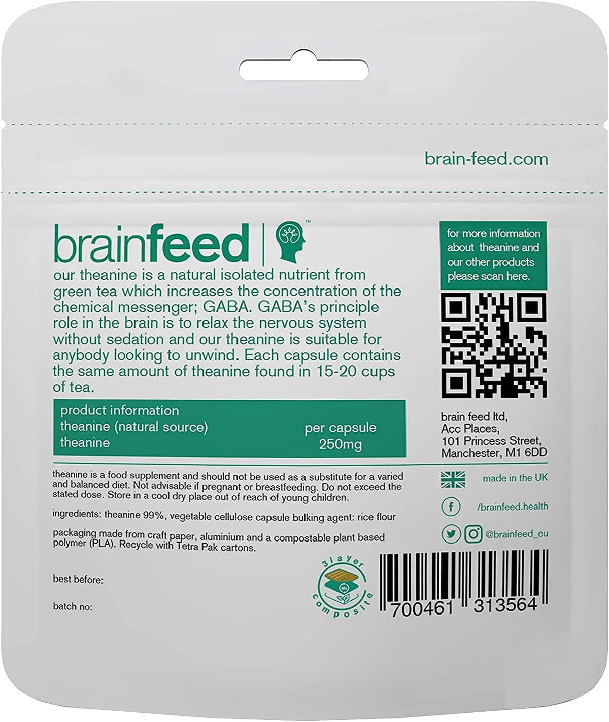 Pure L-Theanine 250mg Capsules – 60 Capsules – brain feed - görsel 5