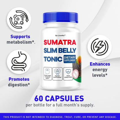 Sumatra Slim Belly Tonic - Sumatra Slim Belly Capsules, Sumatra Slim Belly Tonic Dietary Supplement Support Pills - All Natural, Sumatraslim Advanced Formula Reviews, 60 Capsules for 1 Month