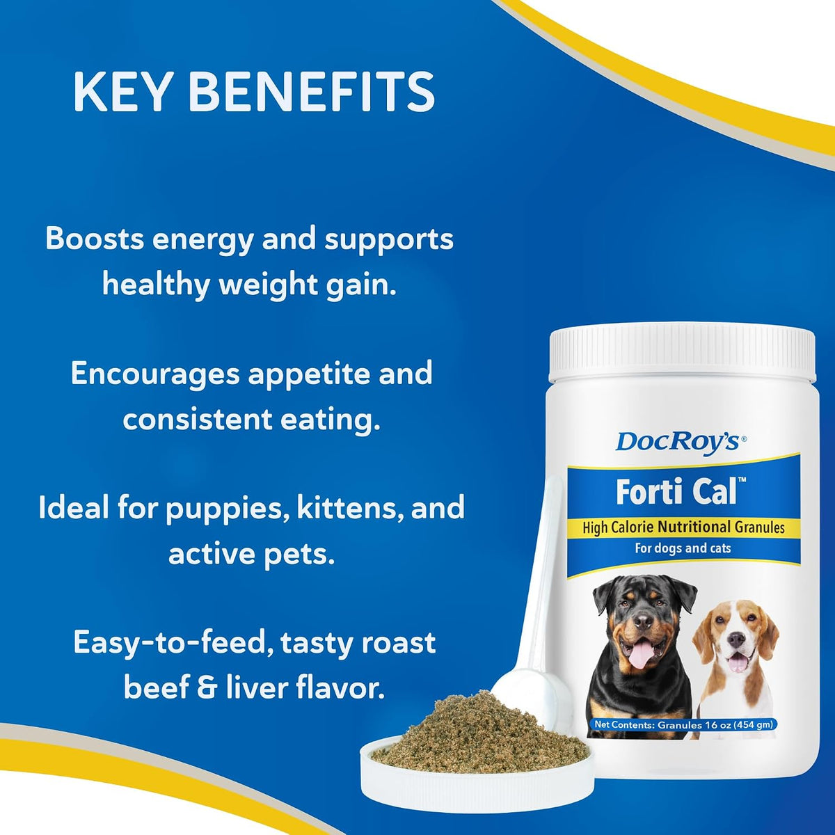 Doc Roy’s Forti Cal High Calorie Nutritional Supplement for Dogs and Cats, Roast Beef & Liver Flavour, 454g Granules - görsel 5