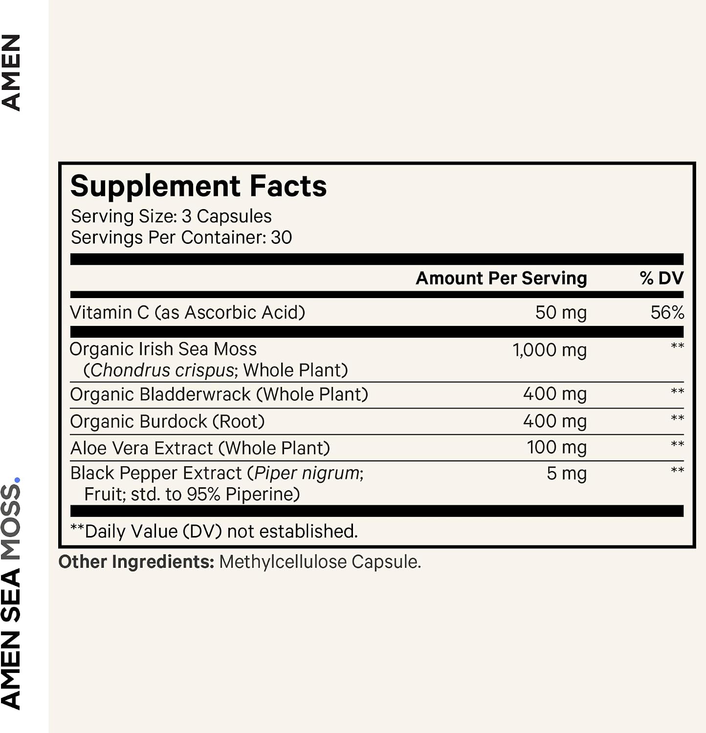 Amen Sea Moss, 1000mg Organic Irish Sea Moss, Bladderwrack, 90 Capsules - görsel 2
