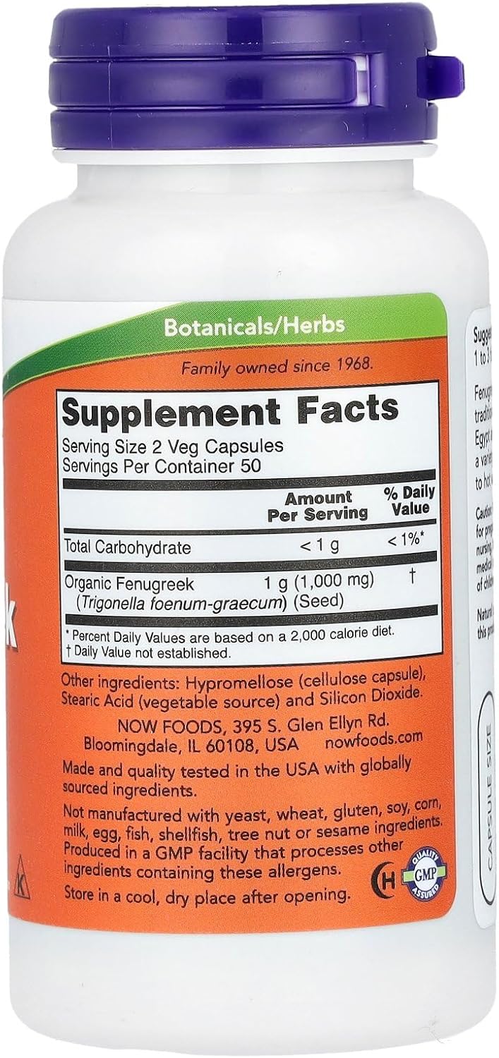 NOW Foods Fenugreek 500mg, 100 Vegetarian Capsules - görsel 2