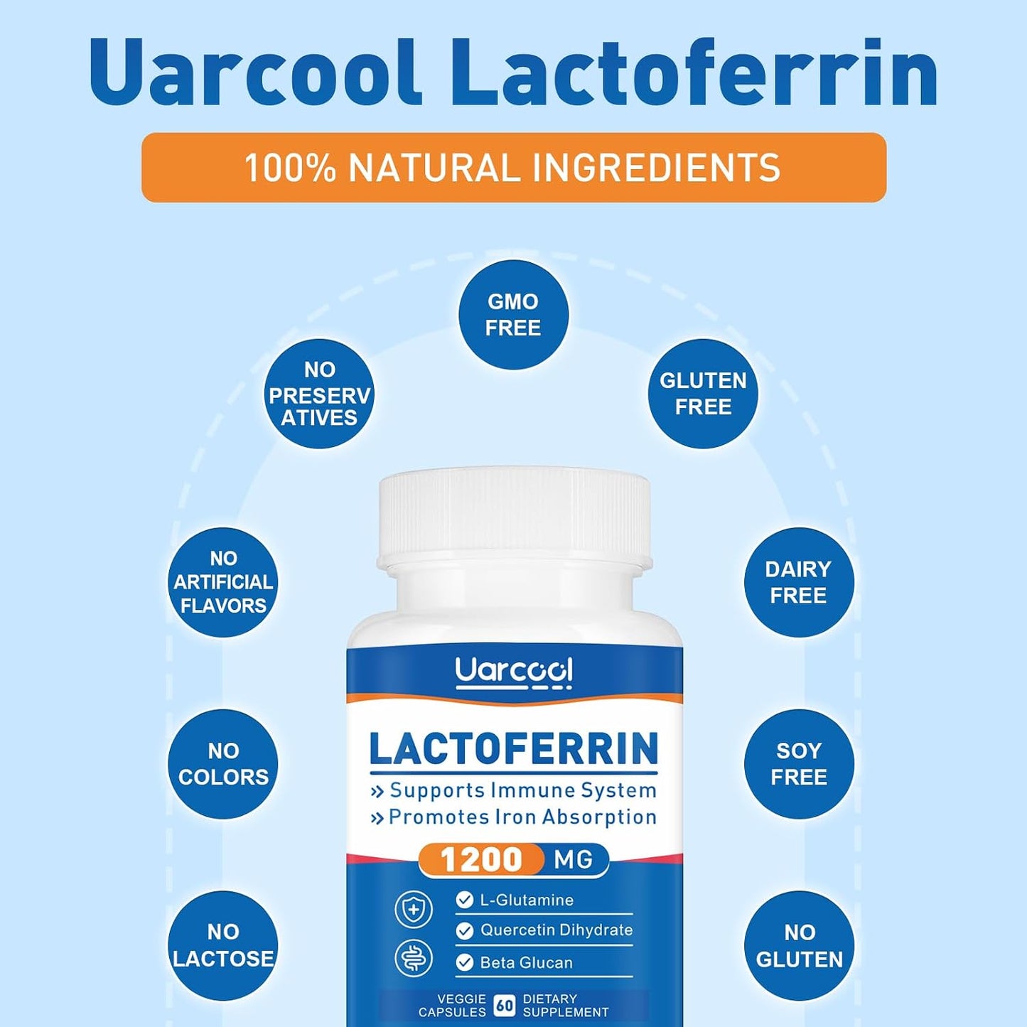 Uarcool Lactoferrin Supplement 1200mg - Gluten-free, Vegetarian - 60 Capsules - görsel 6