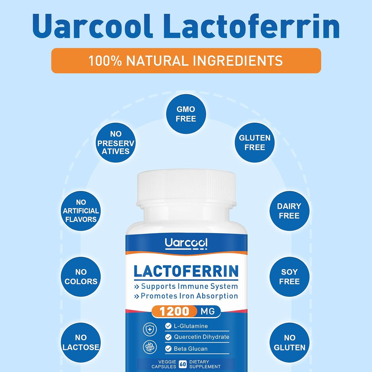 Uarcool Lactoferrin Supplement 1200mg – Immune Support, Vegetarian, Gluten-free (60 Soft gel capsule Capsules, 2-Bottle Pack) - görsel 6