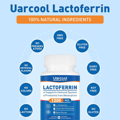 Uarcool Lactoferrin Supplement 1200 mg for Healthy Immune Support – Gluten-free, Suitable for Vegetarians – 60 Soft gel capsules per Bottle (Pack of 3)