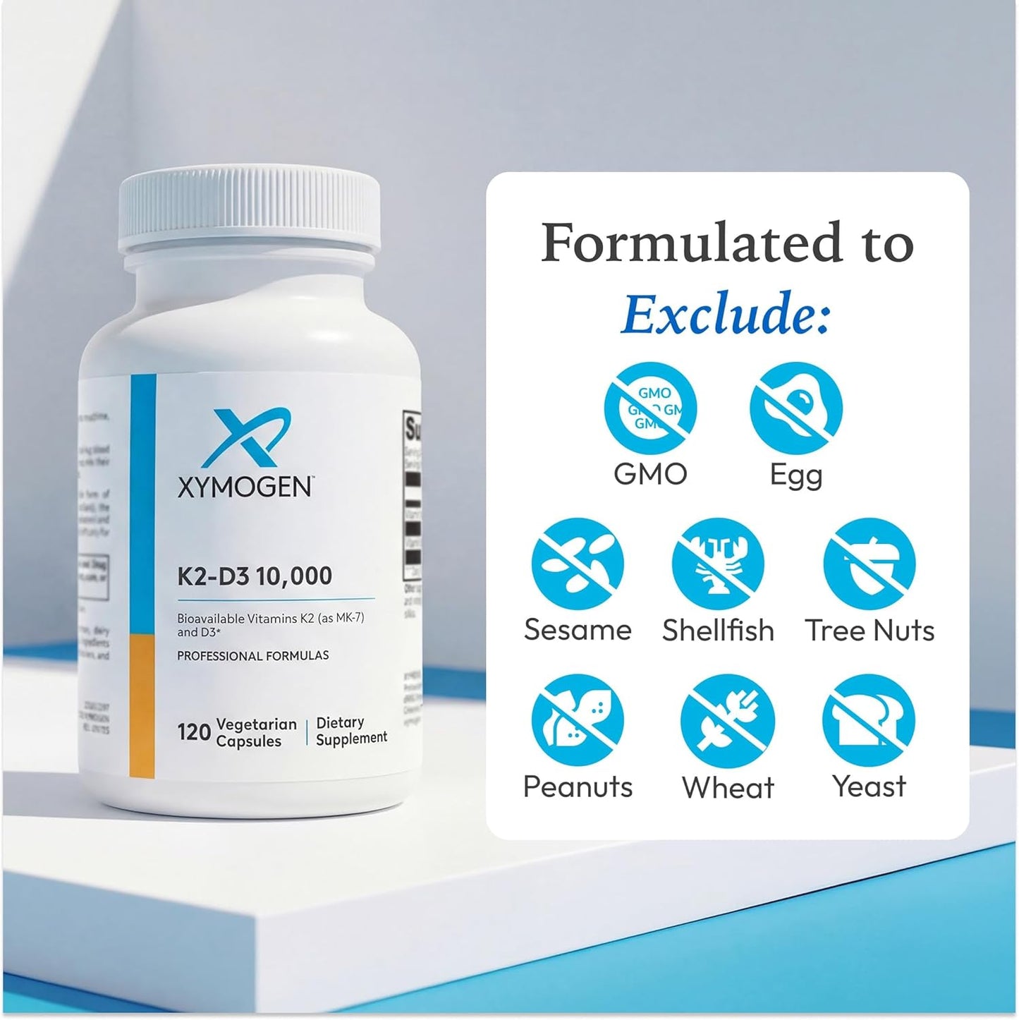 XYMOGEN K2-D3 10000 - Vitamin D3 and K2 Supplement for Bone, Immune & Cardiovascular Health – Non-GMO, Gluten-Free, Vegetarian – 120 Capsules - görsel 6