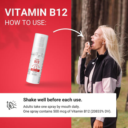 NorVita Vitamin B12 Spray 500 mcg (150 Servings) – MHA Complex for Rapid Absorption