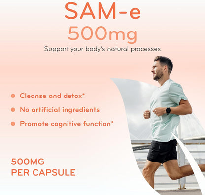 Extra Strength SAMe 500mg – S-Adenosyl-L-Methionine Supplement for Joint and Mood Support (90 Capsules)