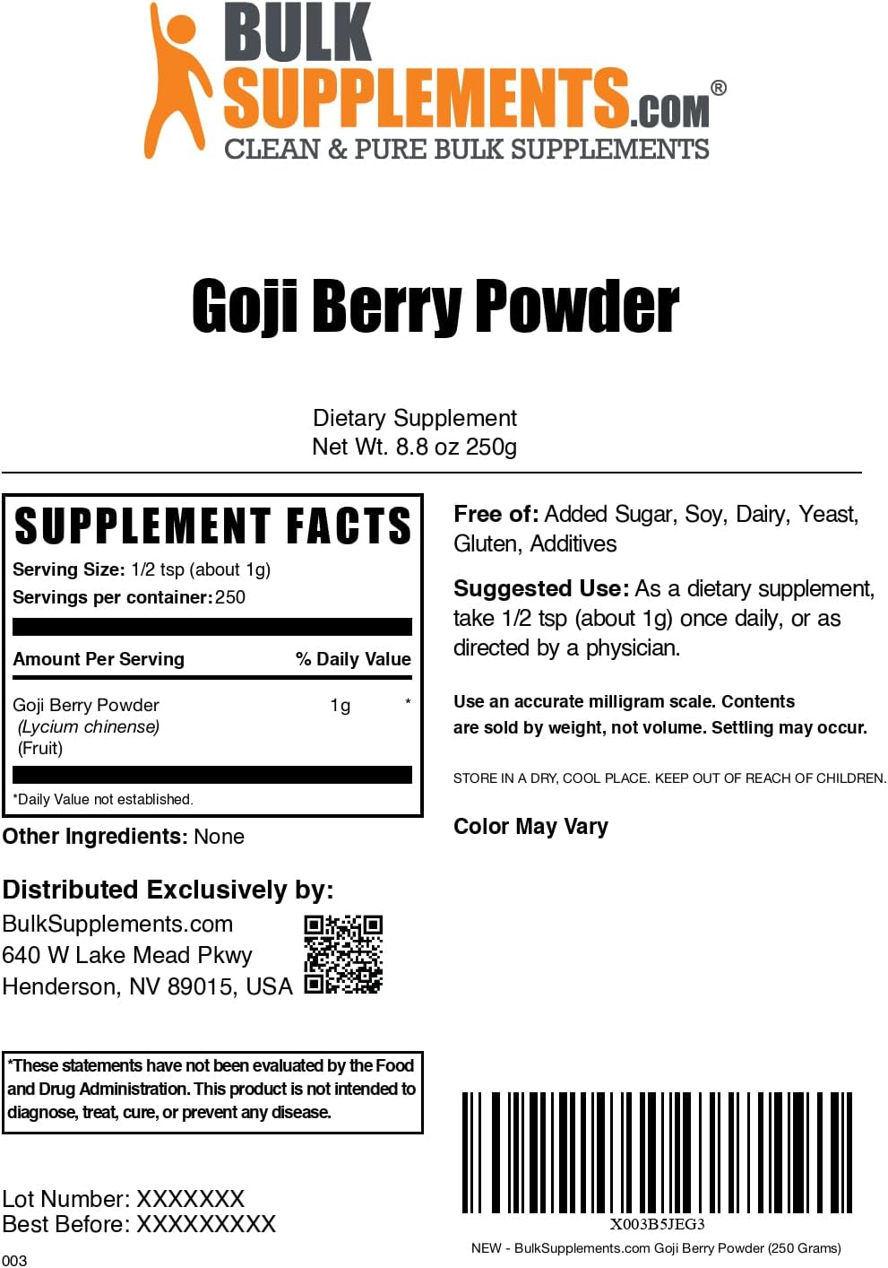 BulkSupplements Wolfberry Extract Powder – Goji Berries Supplement, Vegan & Gluten-free, 1g per Serving, 250g - görsel 6