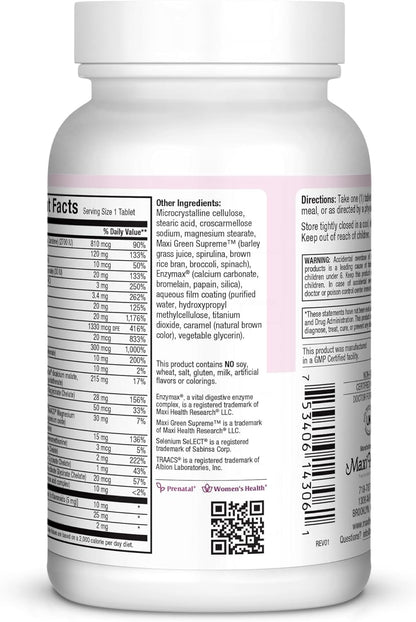 Maxi Health Prenatal Vitamins for Women – Once Daily with Iron, Folate, Choline and Vitamin D3 – 60 Tablets