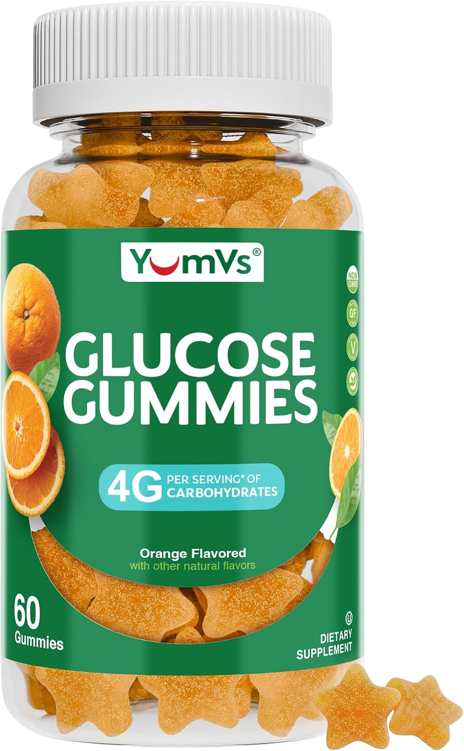 YUM-V'S Glucose Gummies – Rapid-Action Chewable Gummies – Natural Orange Flavour – 60 Count - görsel 1
