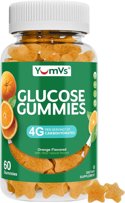 YUM-V'S Glucose Gummies – Rapid-Action Chewable Gummies – Natural Orange Flavour – 60 Count