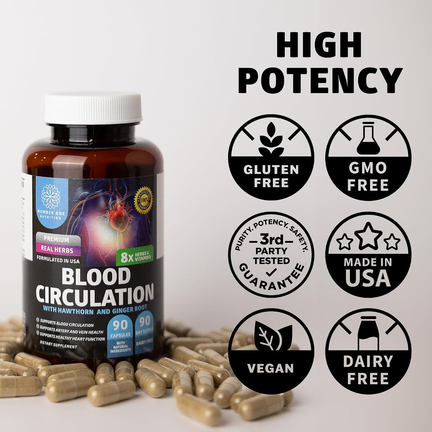 Number One Nutrition Premium Blood Circulation Supplement – 8 Herbs & Vitamins - görsel 7