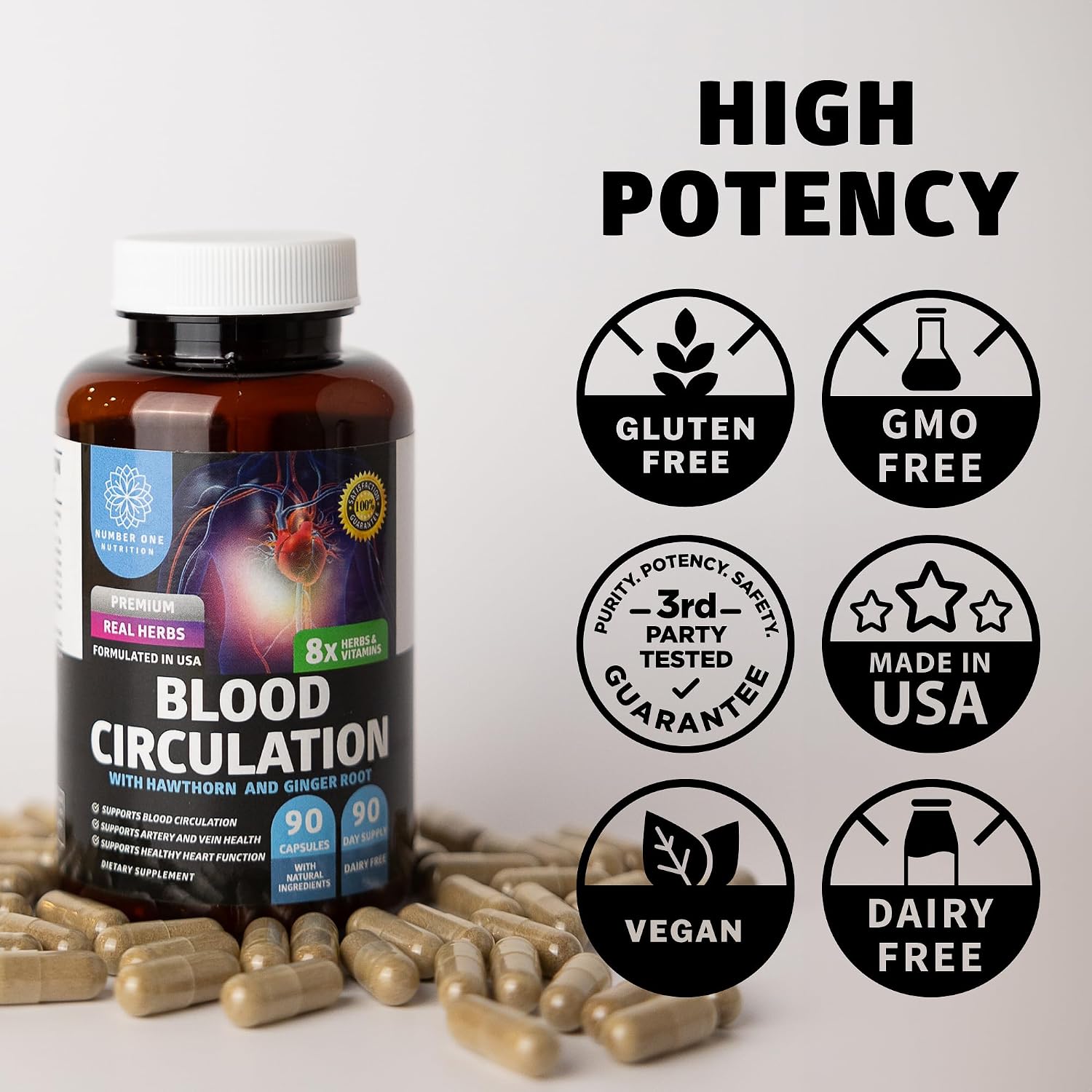 Number One Nutrition Premium Blood Circulation Supplement – 8 Herbs & Vitamins - görsel 7