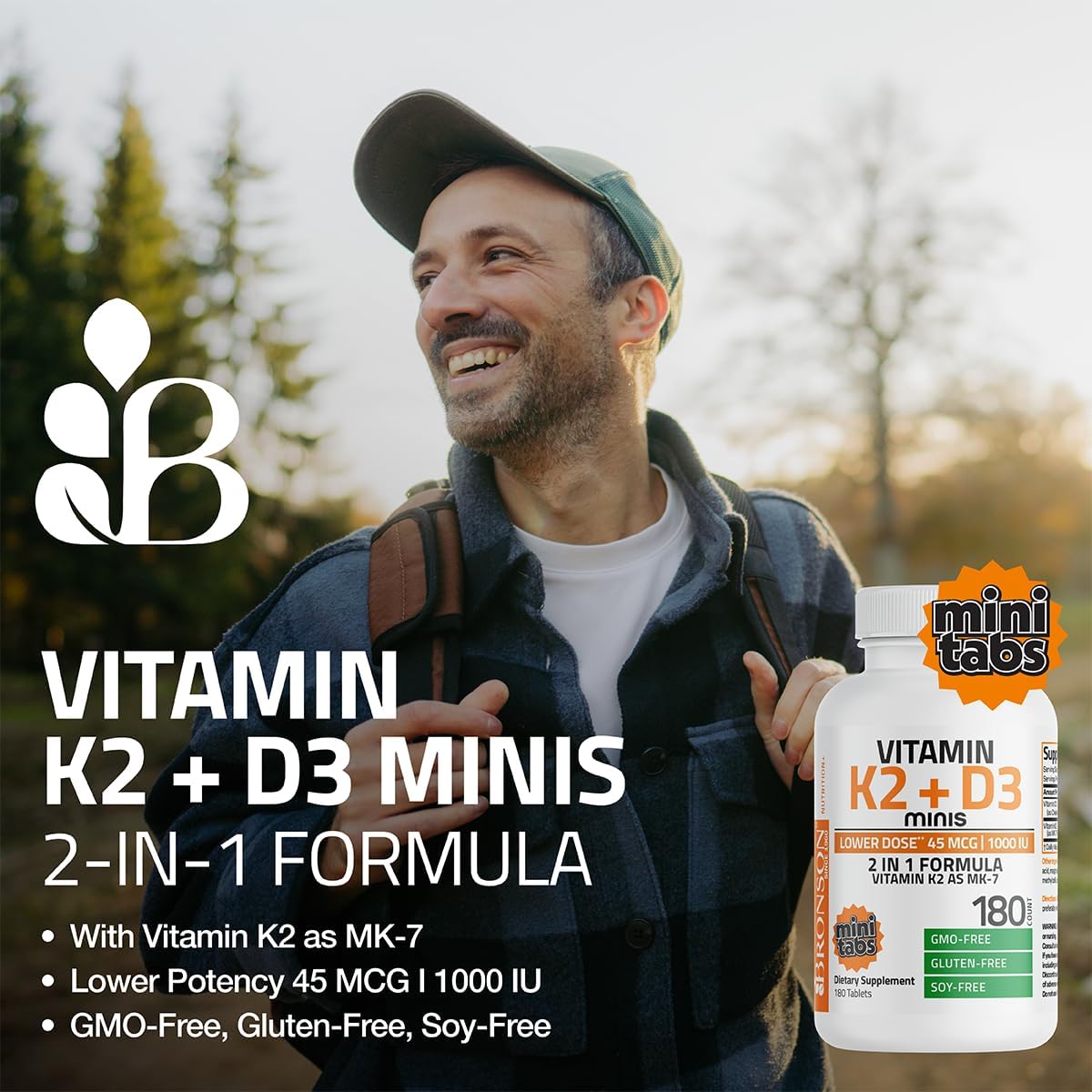 Bronson Vitamin K2 (MK-7) with D3 – 45 mcg K2 & 1000 IU D3 – 180 Mini Tablets - görsel 3