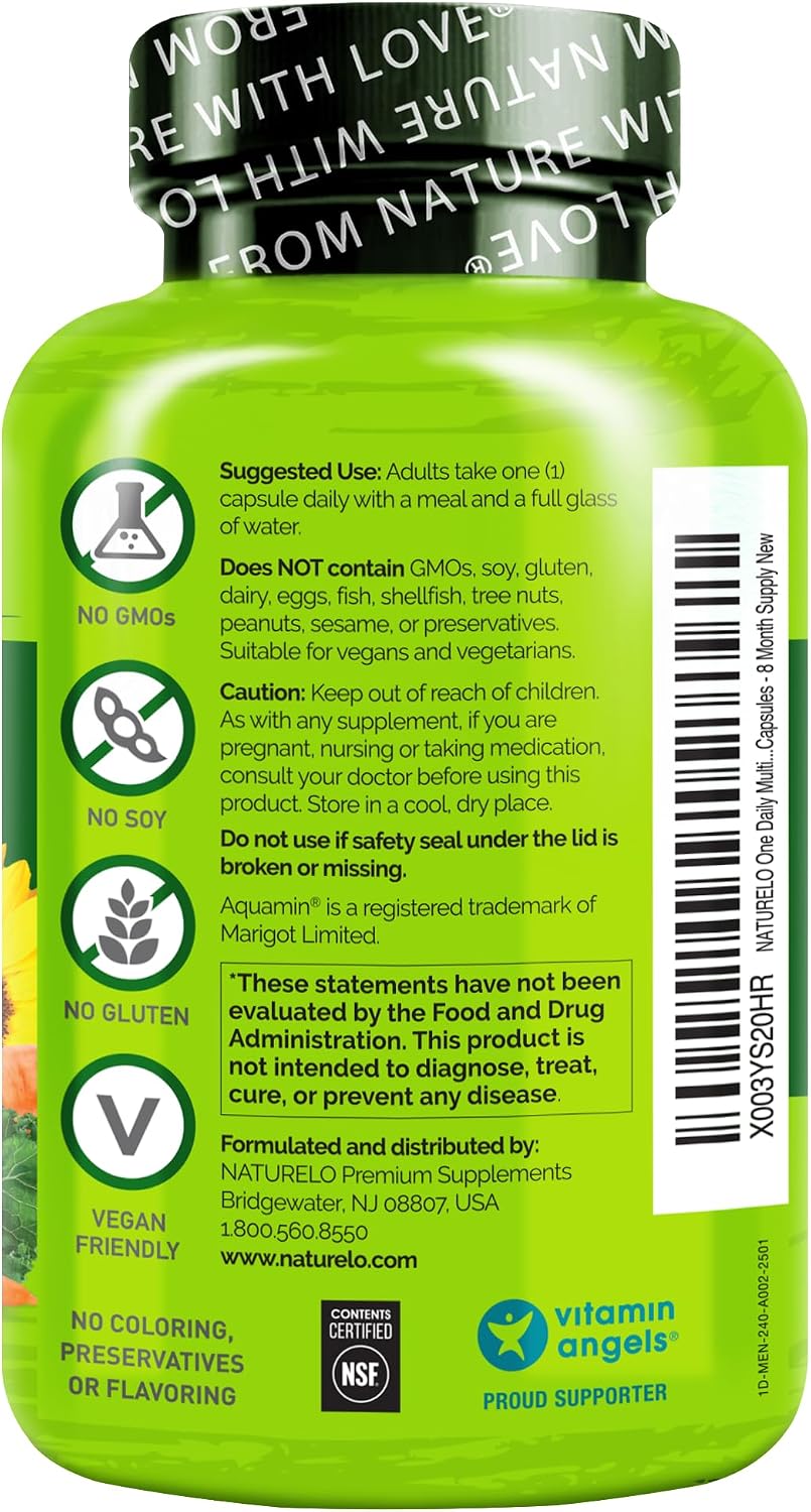 NATURELO Men's Multivitamin - One Daily Multivitamin with Vitamins, Minerals and Organic Whole Foods, Non-GMO, 240 Vegetarian Capsules - görsel 9