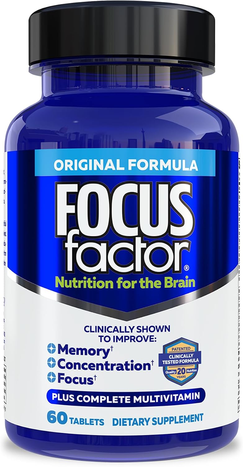 Focus Factor Brain Supplement – Complete Multivitamin with Bacopa Monnieri, Vitamins B6, B12, D & Tyrosine (60 Tablets) - görsel 1