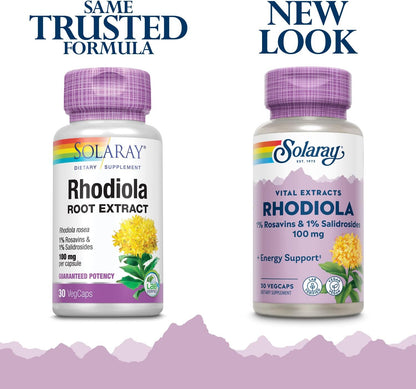SOLARAY Rhodiola Rosea Root Extract 100mg | Adaptogenic Herbal Supplement | 30 VegCaps