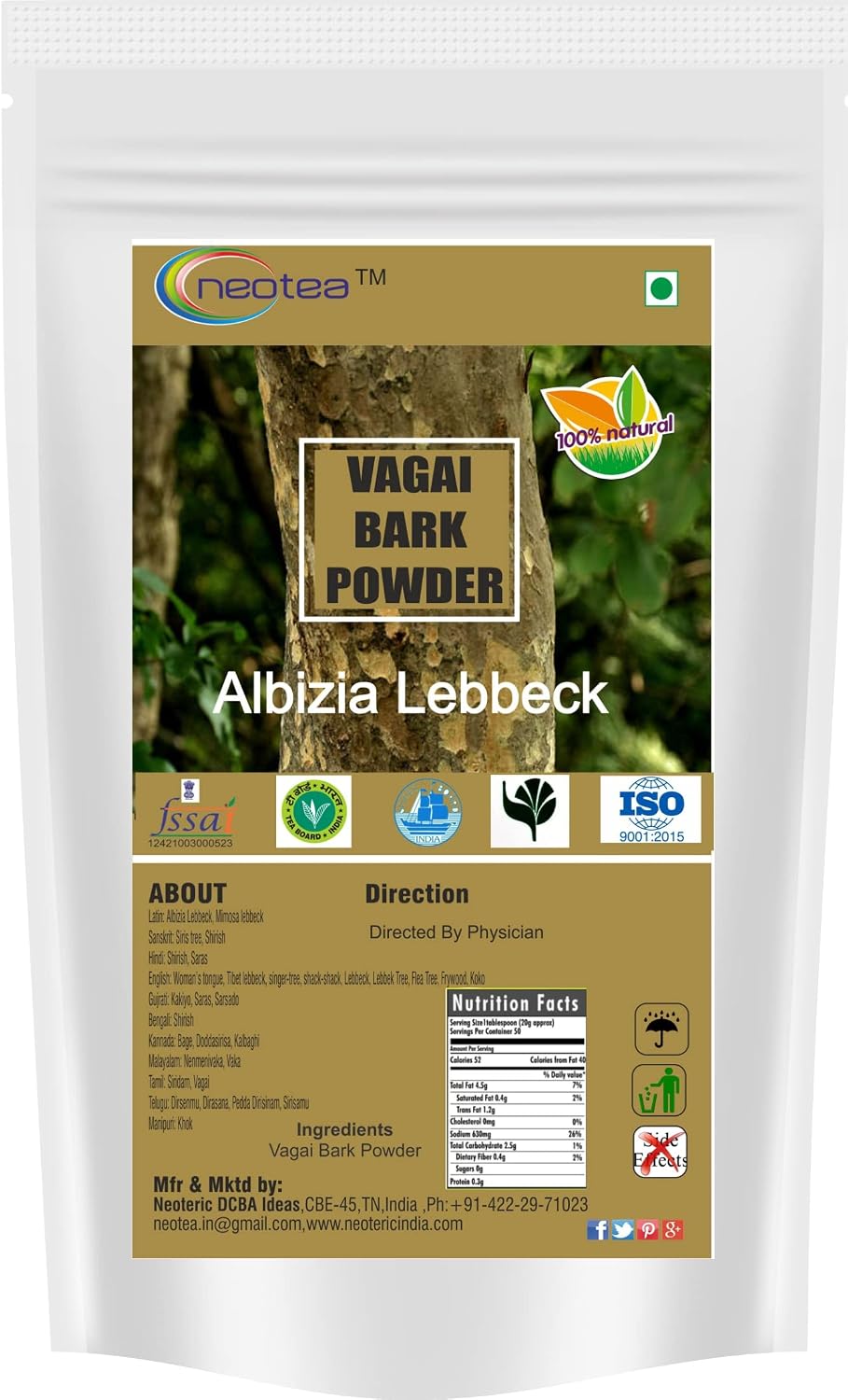 neotea Albizia Lebbeck (Vagai Bark) Powder, 1kg - görsel 1