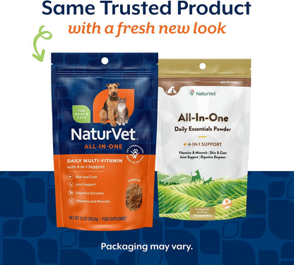 NaturVet All-in-One Dog Supplement – Joint Support, Digestion, Skin and Coat – Dog Multivitamin with Omega-3,6,9 – Wheat-Free Powder – 368 g