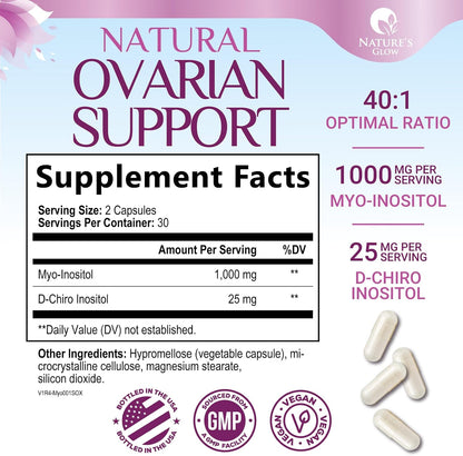 Nature's Glow Myo-Inositol & D-Chiro Inositol 1025 mg – 40:1 Ratio, Vegan, Non-GMO (60 Capsules)