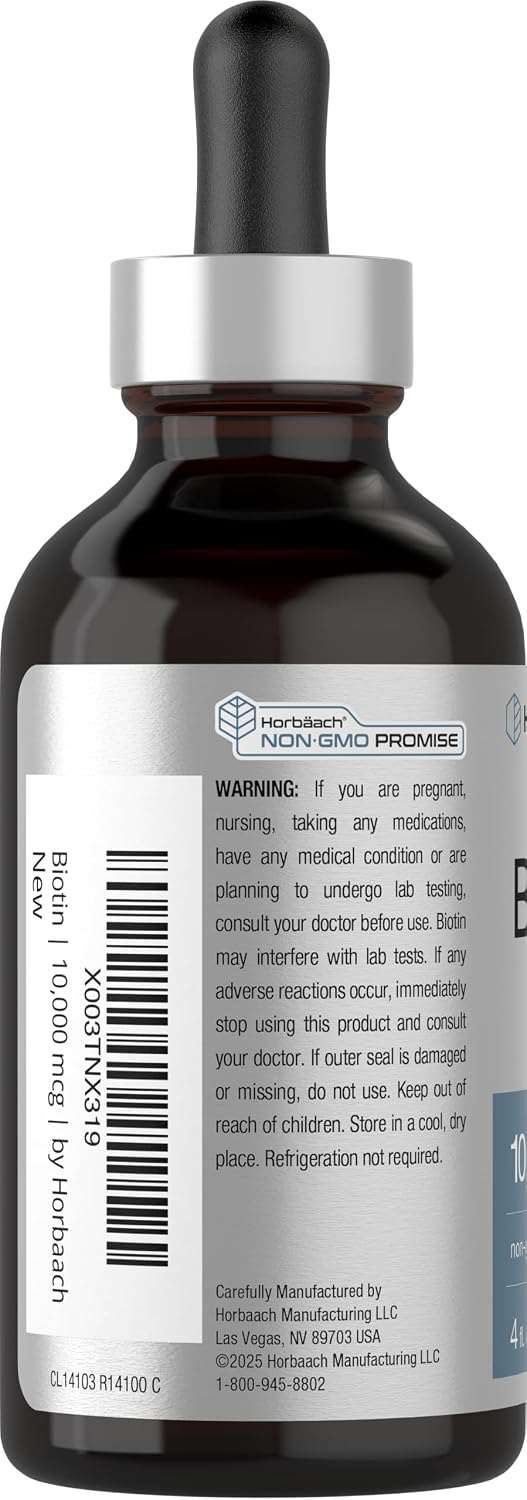 Horbäach Biotin Liquid Drops 10000mcg | 120 ml | Berry Flavour | Vegetarian, Non-GMO & Gluten-free Supplement - görsel 3