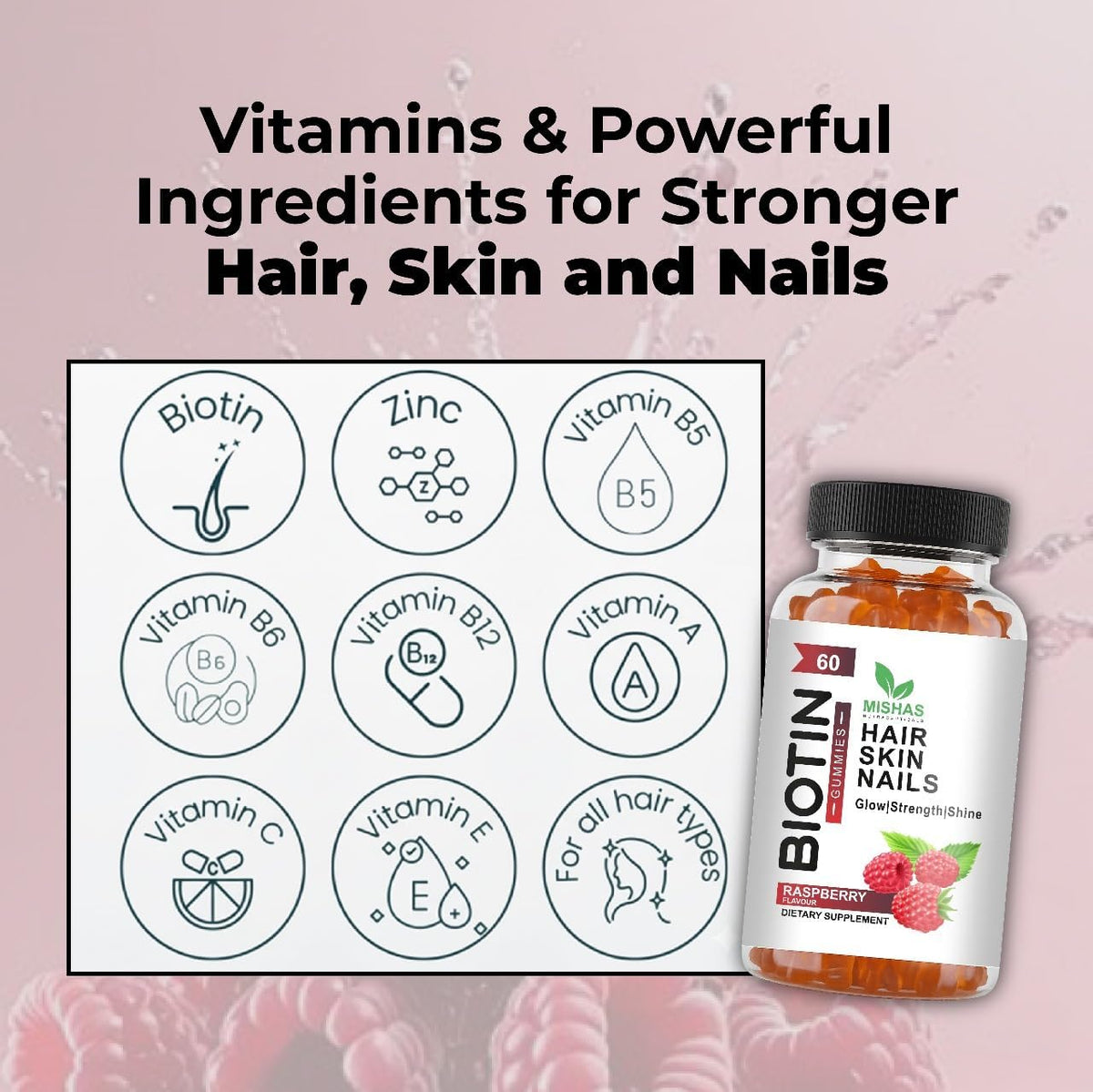 Mishas Nutraceuticals Hair Skin & Nails Gummies - Vegan Biotin Supplement for Healthy Hair, Skin & Nails - 60 Count - görsel 4