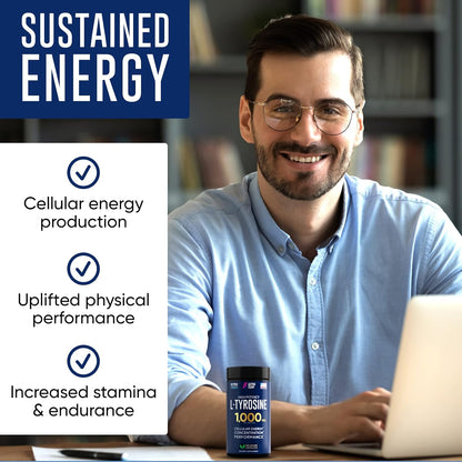 Alpha Flow L-Tyrosine 1000mg Capsules – All-Natural Focus and Energy Supplement