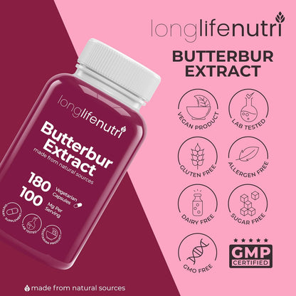 LongLifeNutri Butterbur Extract 100mg – 180 Vegetarian Capsules