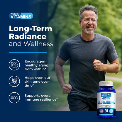 We Like Vitamins NSF Certified Glutathione Supplement 500mg - 60 Capsules of Reduced L-Glutathione for Antioxidant & Immune Support - Manufactured in the USA