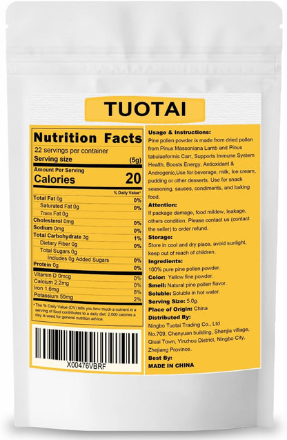 TUOTAI Premium Pine Pollen Powder, 100% Natural, Vegan, Non-GMO
