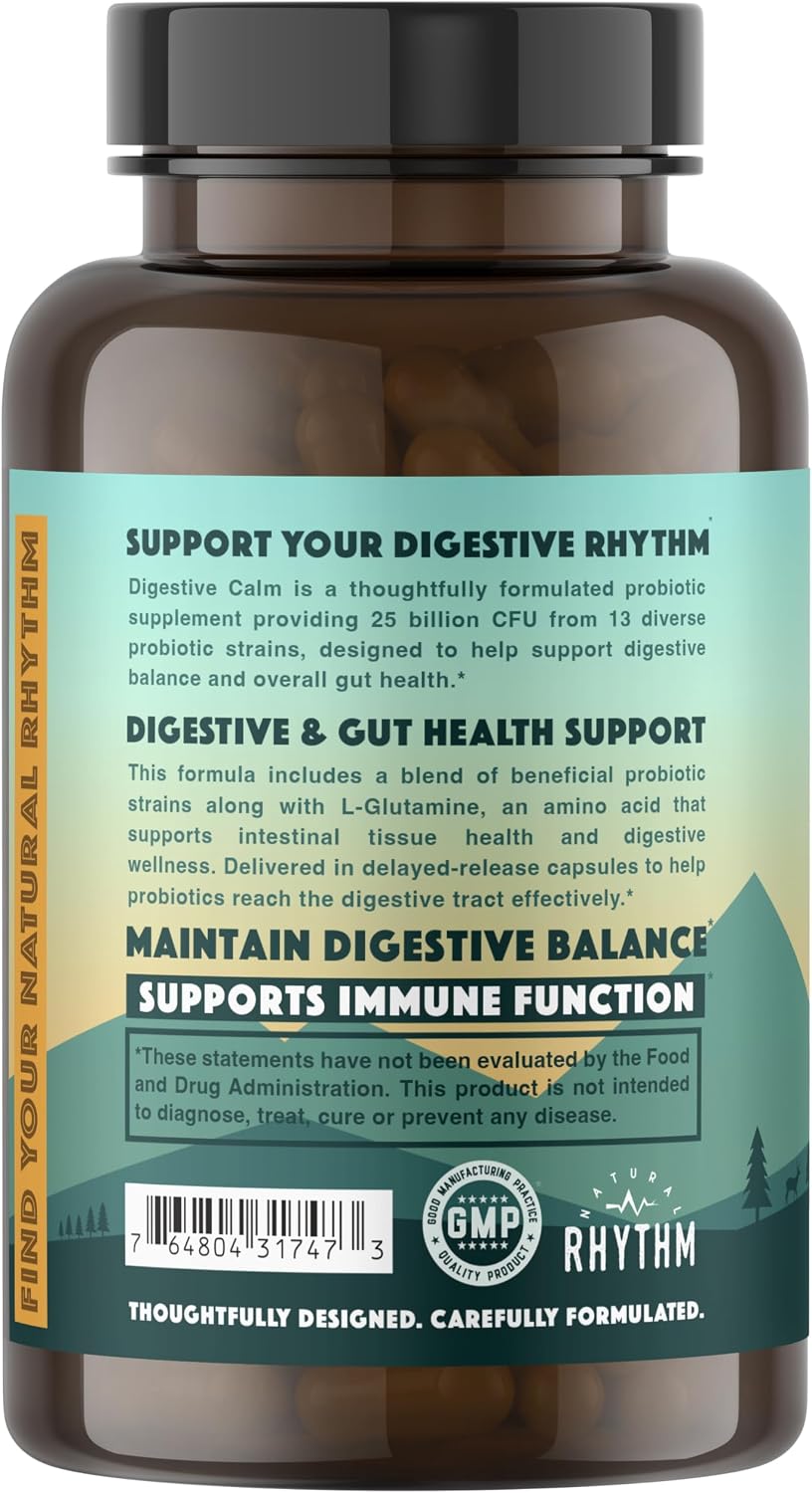Natural Rhythm Digestive Calm Probiotic + L-Glutamine – 25 Billion CFU, 13 Strains, Digestive & Immune Support Supplement, Vegetarian Capsules (60 Count) - görsel 5