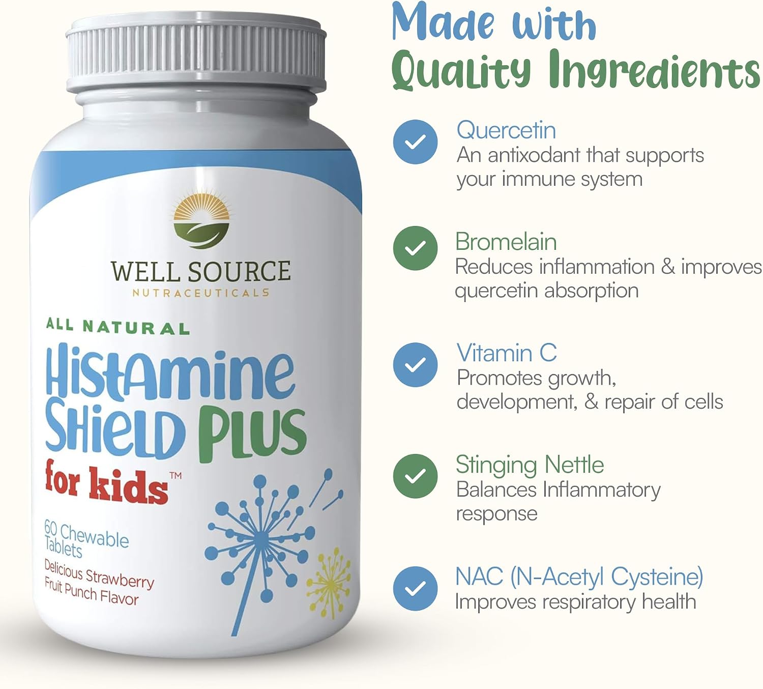 Histamine Shield Plus Kids – Natural Histamine Support Chewable Tablets, 60 Strawberry Fruit Punch - görsel 7